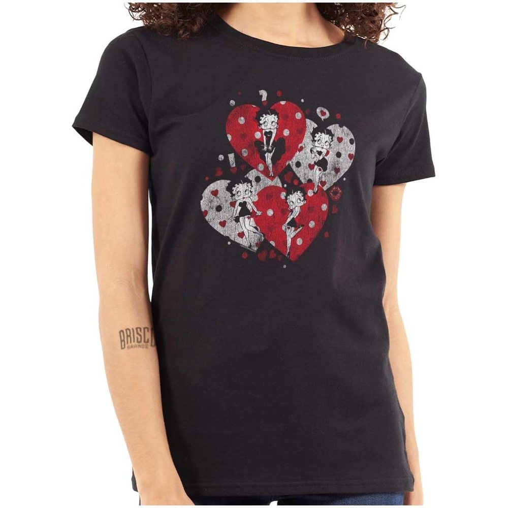 image:imageBetty Boop Love Hearts and Kisses Womens Slim Fit Graphic TeeBlack