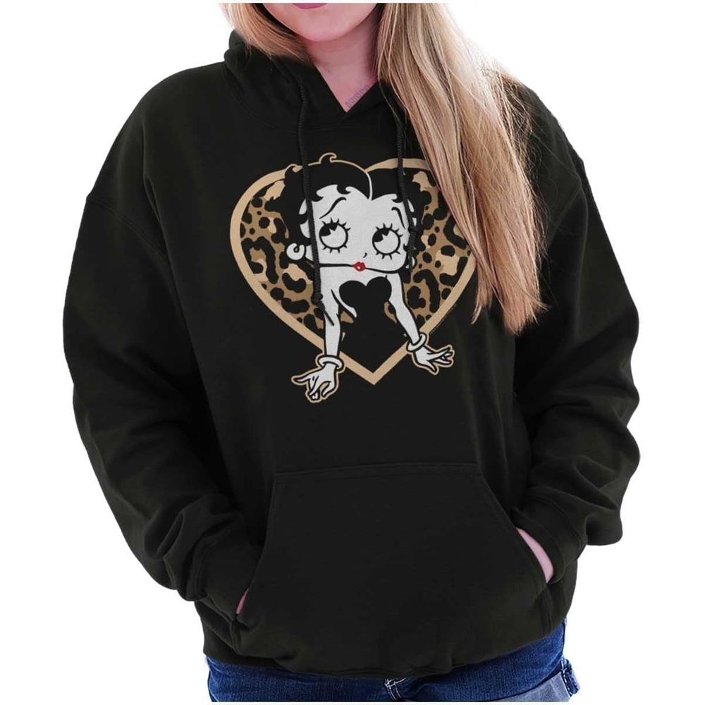 image:imageBrisco Brands Betty Boop Leopard Print Heart Hoodie Sweatshirt WomenBlack