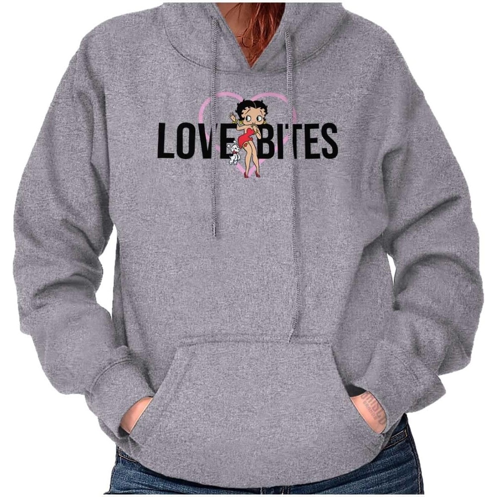 image:imageBrisco Brands Betty Boop Love Bites Single Girls Hoodie Sweatshirt WomenSport Grey
