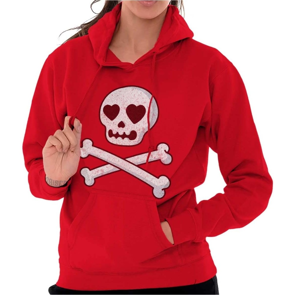 image:imageBrisco Brands Skeleton Skull Crossbone Heart Symbol Hoodie Sweatshirt WomenRed