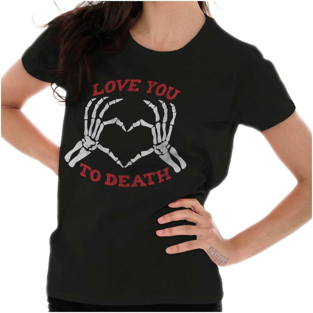image:imageLove You to Death Heart Skeleton Womens Slim Fit Graphic TeeBlack