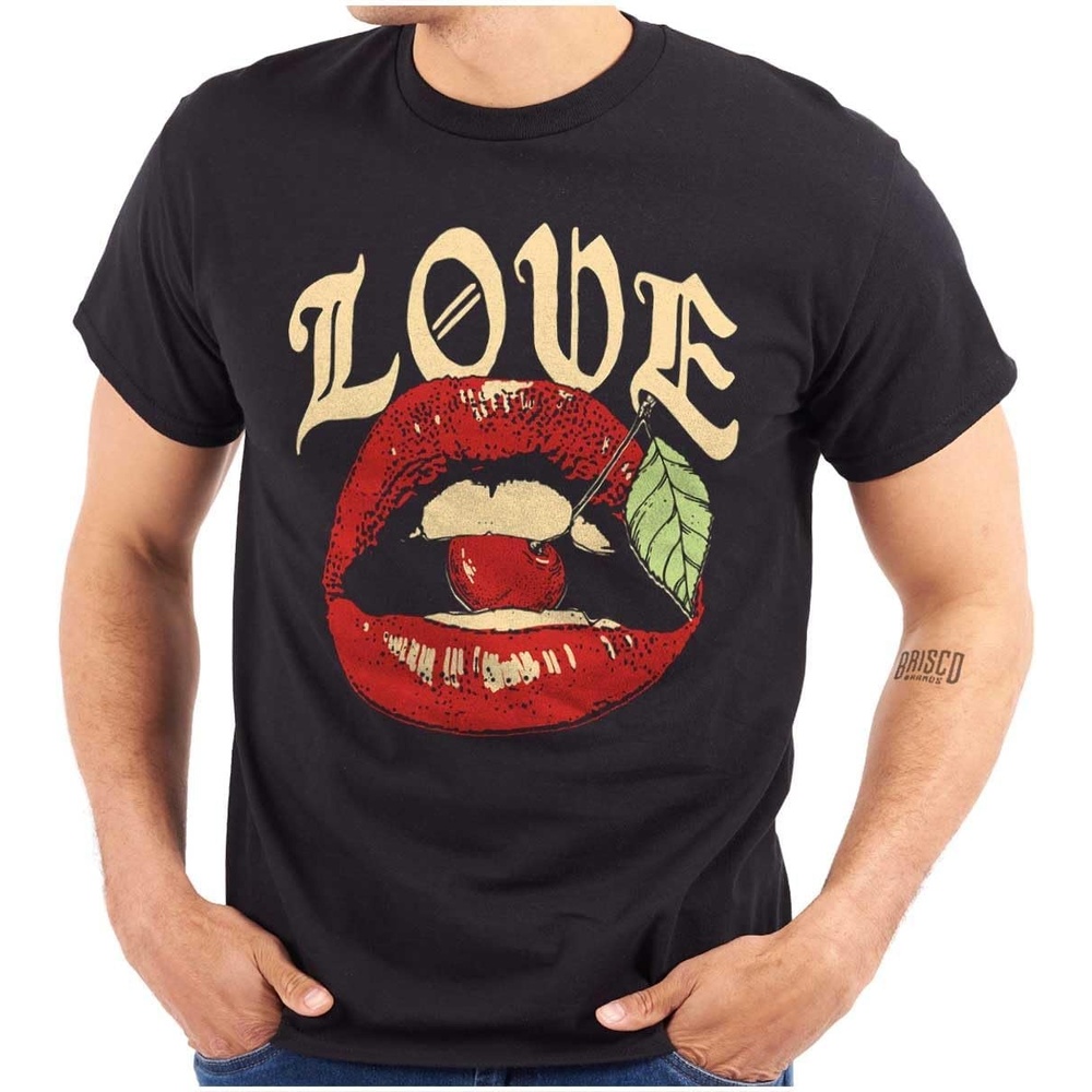 image:imageVintage Love Lips Biting Cherry Graphic T Shirt Men or WomenBlack
