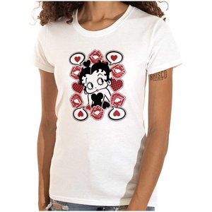 Betty Boop Cartoon Hearts and Kisses Womens Slim Fit Graphic Tee