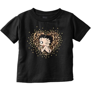 Betty Boop Cheetah Print Heart Toddler Baby Girl T Shirt(Black)