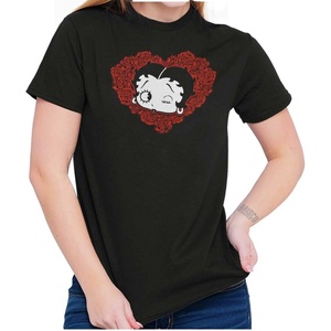 Betty Boop Heart Wink Blowing Kisses Womens Graphic T Shirt Tees(Black)