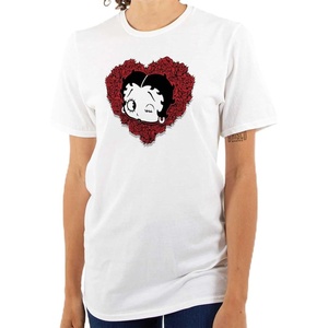 Betty Boop Heart Wink Blowing Kisses Womens Graphic T Shirt Tees(White)