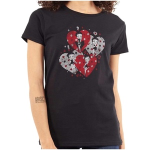 Betty Boop Love Hearts and Kisses Womens Slim Fit Graphic Tee(Black)