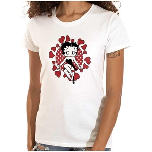 Betty Boop Surrounded by Love Hearts Womens Slim Fit Graphic Tee