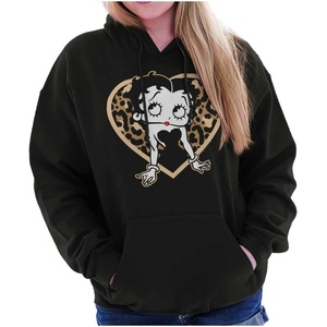 Brisco Brands Betty Boop Leopard Print Heart Hoodie Sweatshirt Women(Black)