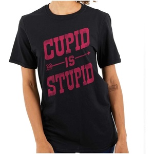 Brisco Brands Cupid is Stupid Anti Valentines Womens Graphic T Shirt Tees(Black)