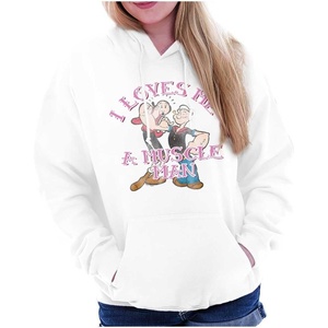 Brisco Brands I Loves Me A Muscle Man Olive Oyl Hoodie Sweatshirt Women(White)