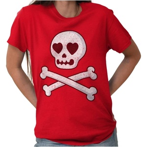 Brisco Brands Skeleton Skull Crossbone Heart Symbol Womens Graphic T Shirt Tees(Red)