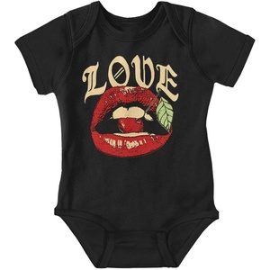 Brisco Brands Vintage Love Lips Biting Cherry Baby Romper Boys or Girls(Black)