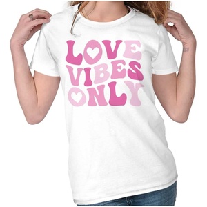 Valentine’s Day Love Vibes Only Womens Slim Fit Graphic Tee(White)