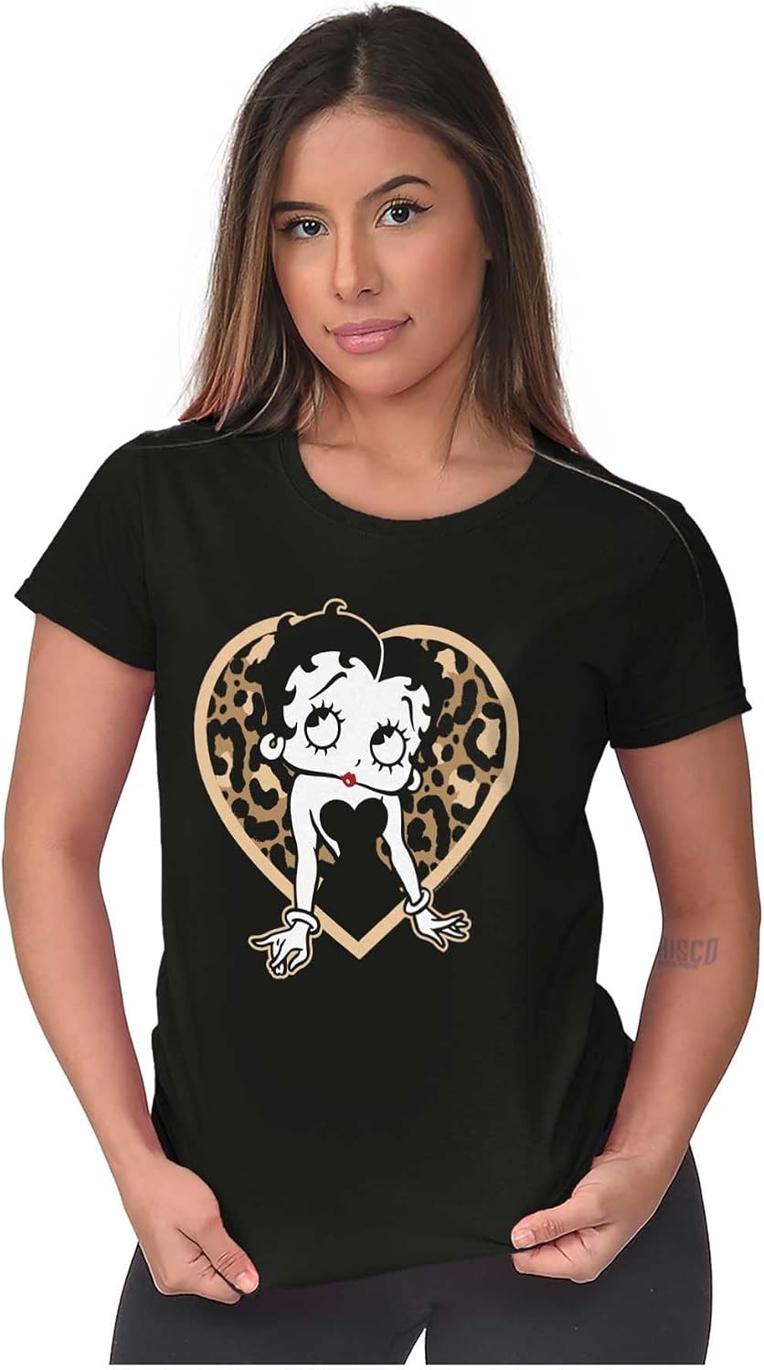 image:imageBetty Boop Leopard Print Heart Womens Slim Fit Graphic TeeBlack