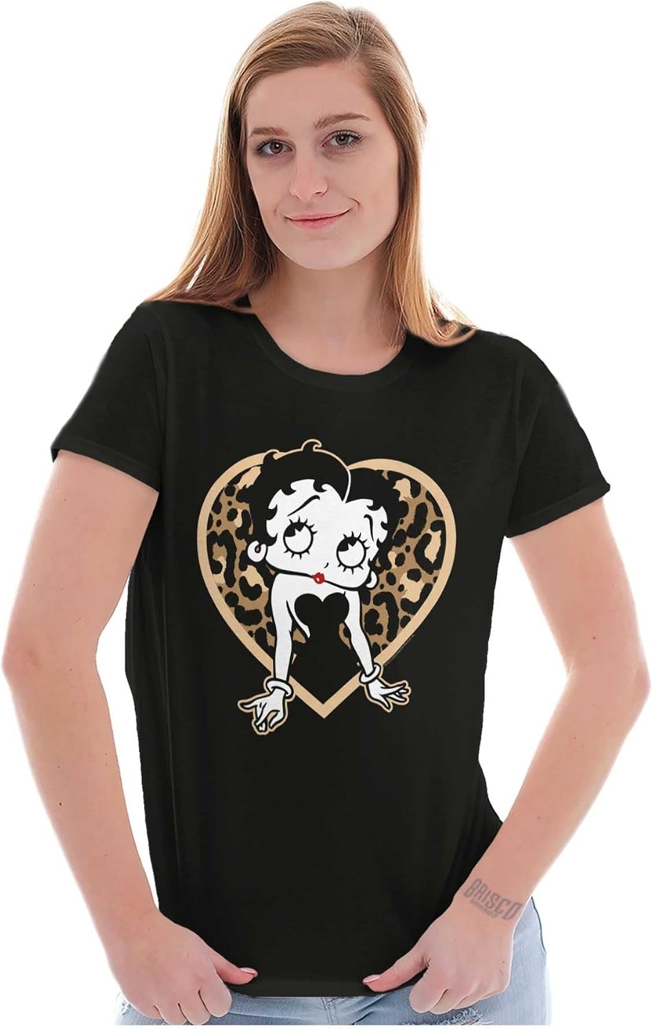 image:imageBetty Boop Leopard Print Heart Womens Slim Fit Graphic TeeBlack