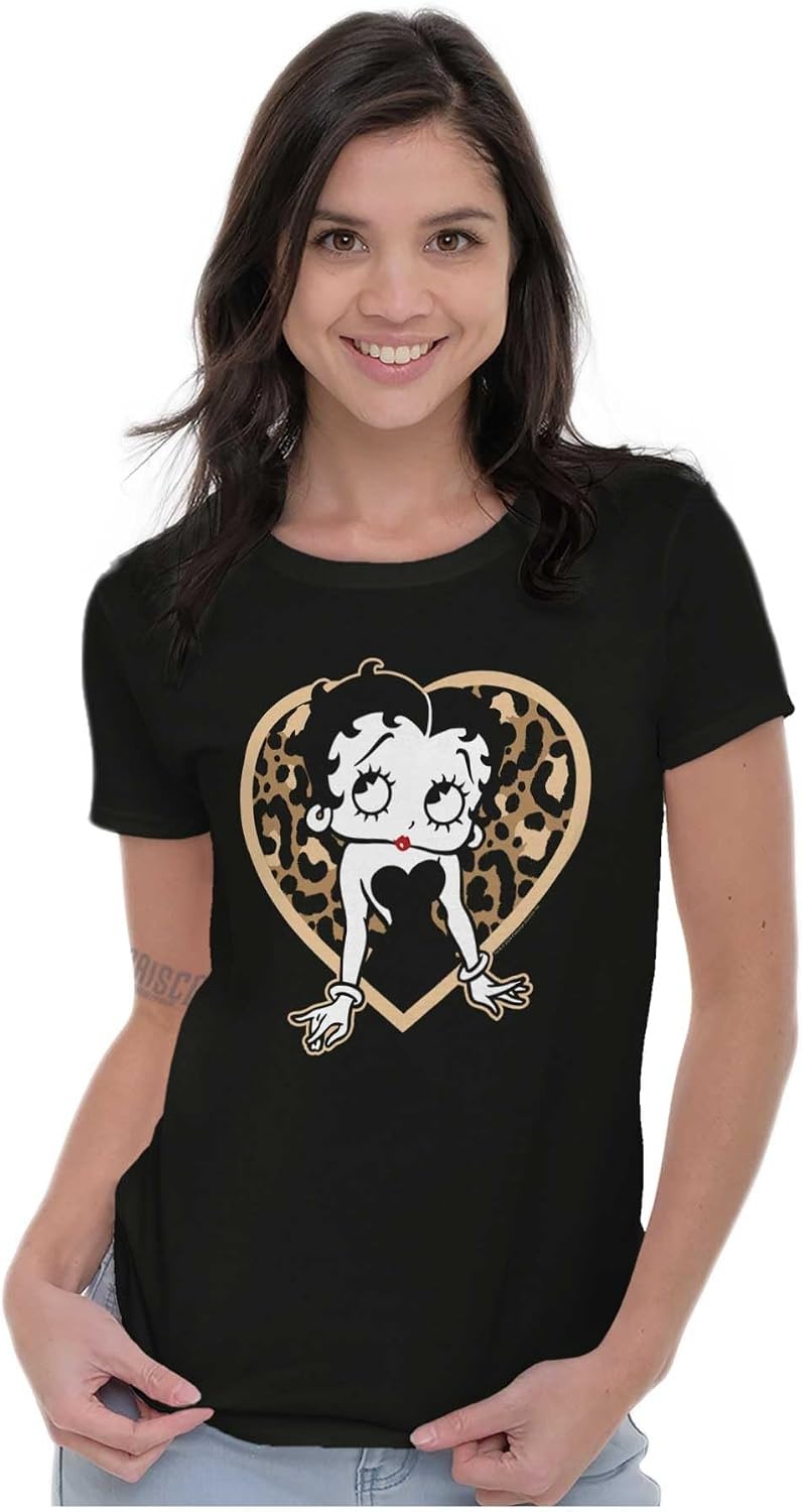 image:imageBetty Boop Leopard Print Heart Womens Slim Fit Graphic TeeBlack