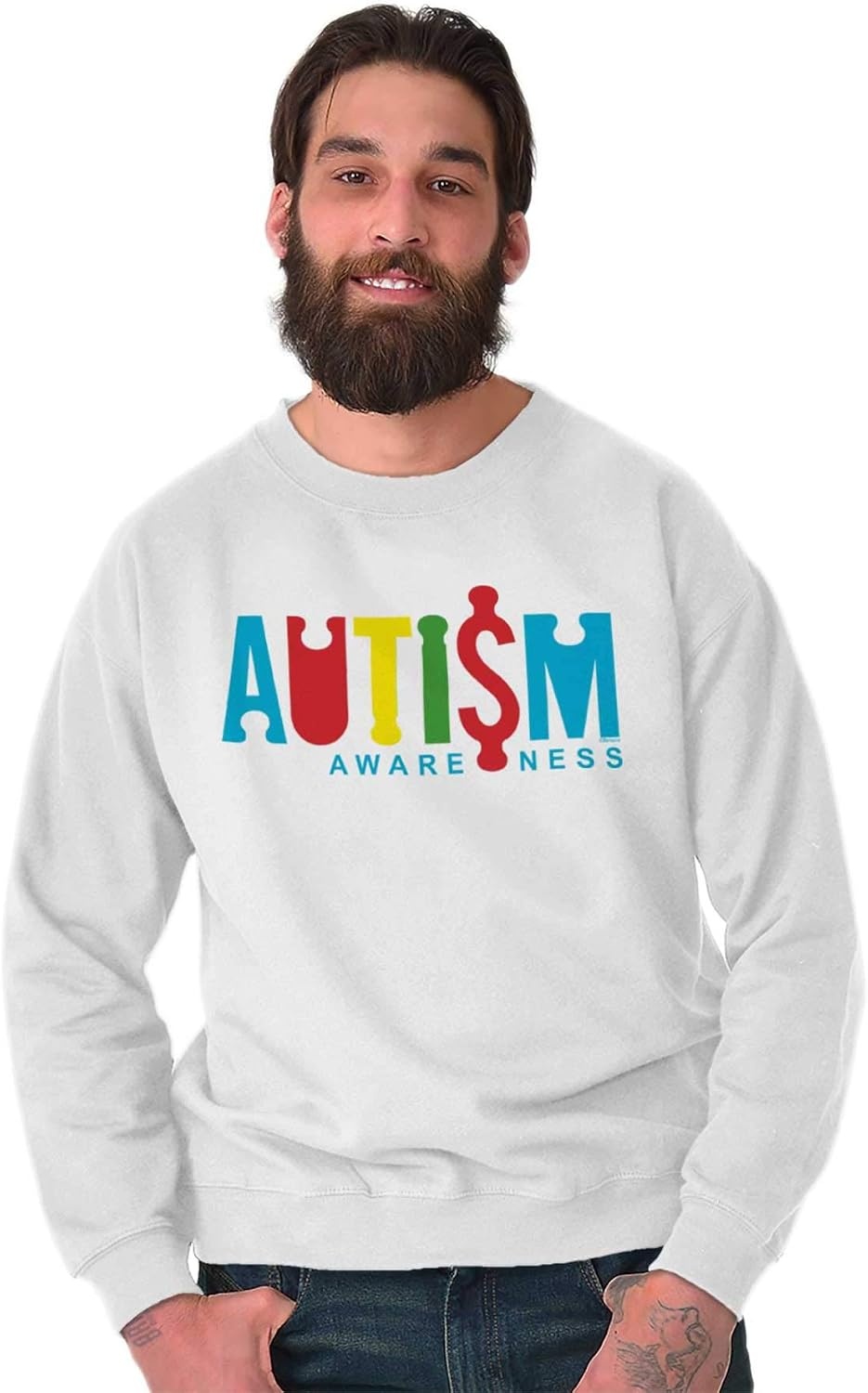 image:imageBrisco Brands Autism Awareness Advocate Puzzle Sweatshirt for Men or WomenWhite