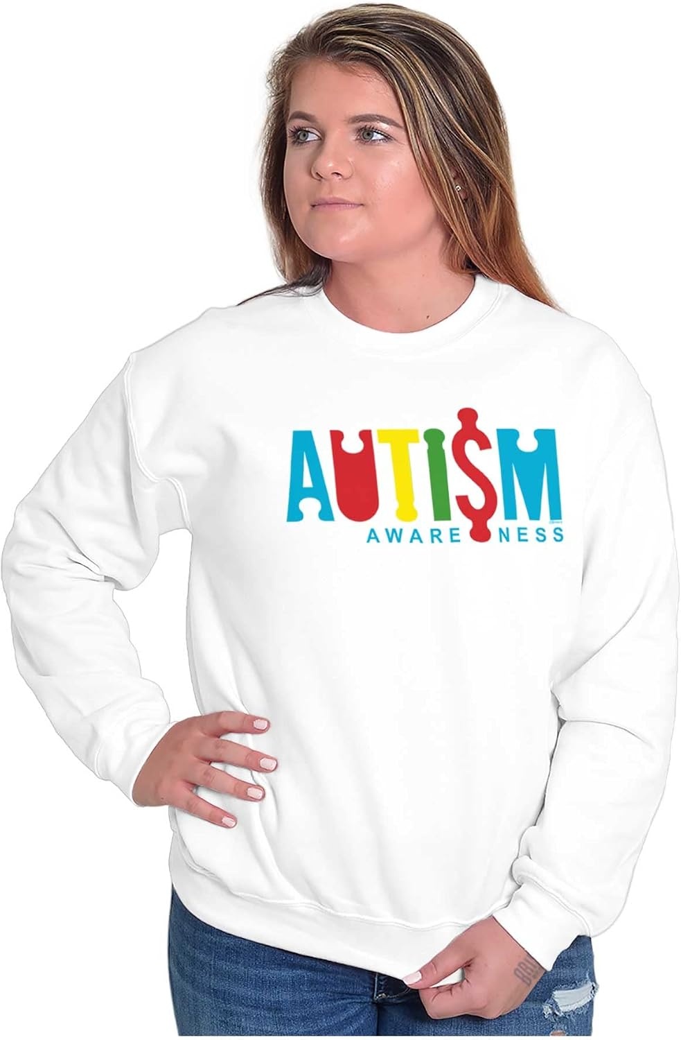 image:imageBrisco Brands Autism Awareness Advocate Puzzle Sweatshirt for Men or WomenWhite
