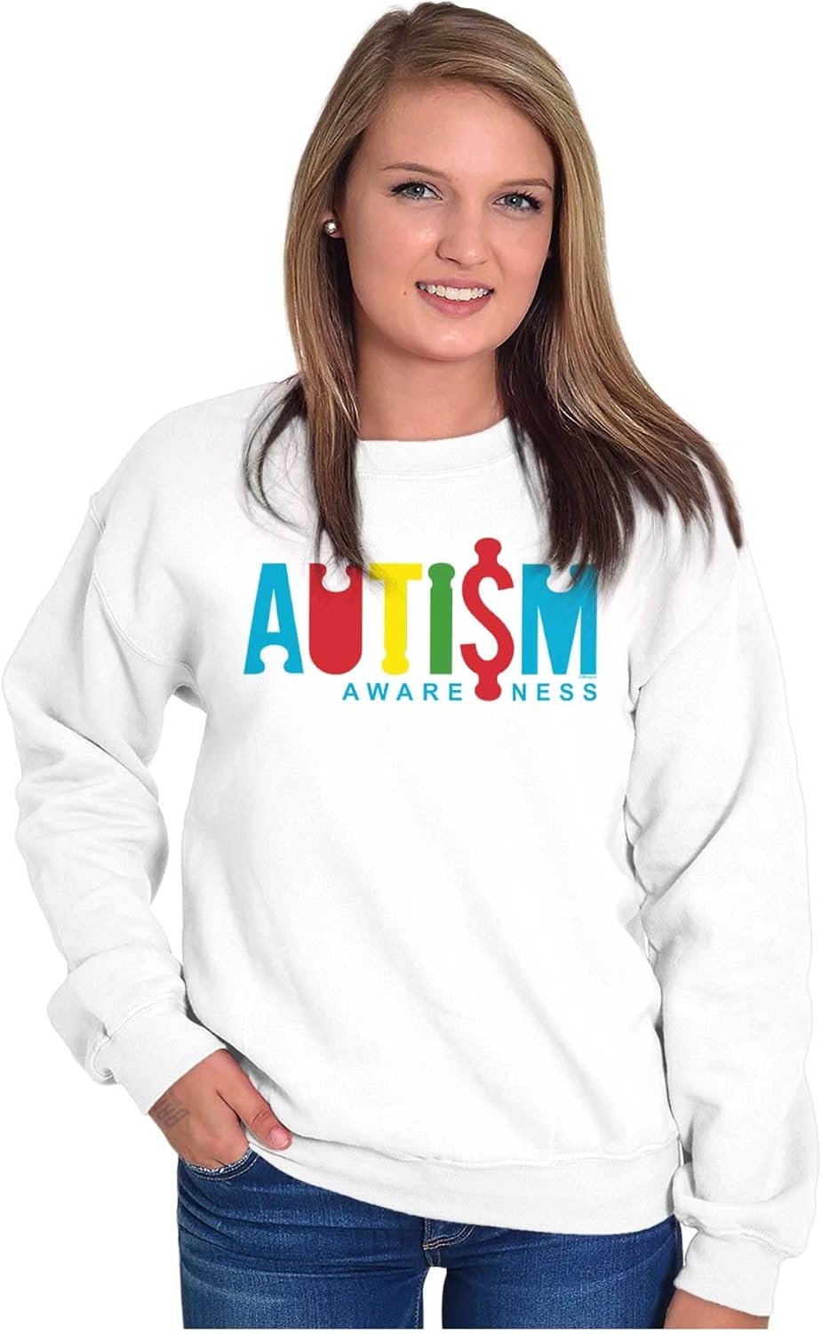 image:imageBrisco Brands Autism Awareness Advocate Puzzle Sweatshirt for Men or WomenWhite