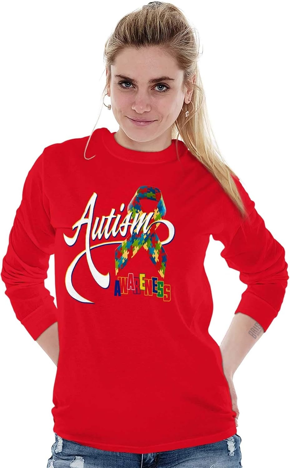 image:imageBrisco Brands Autism Awareness Disabled Autistic Long Sleeve Tshirt Men WomenRed