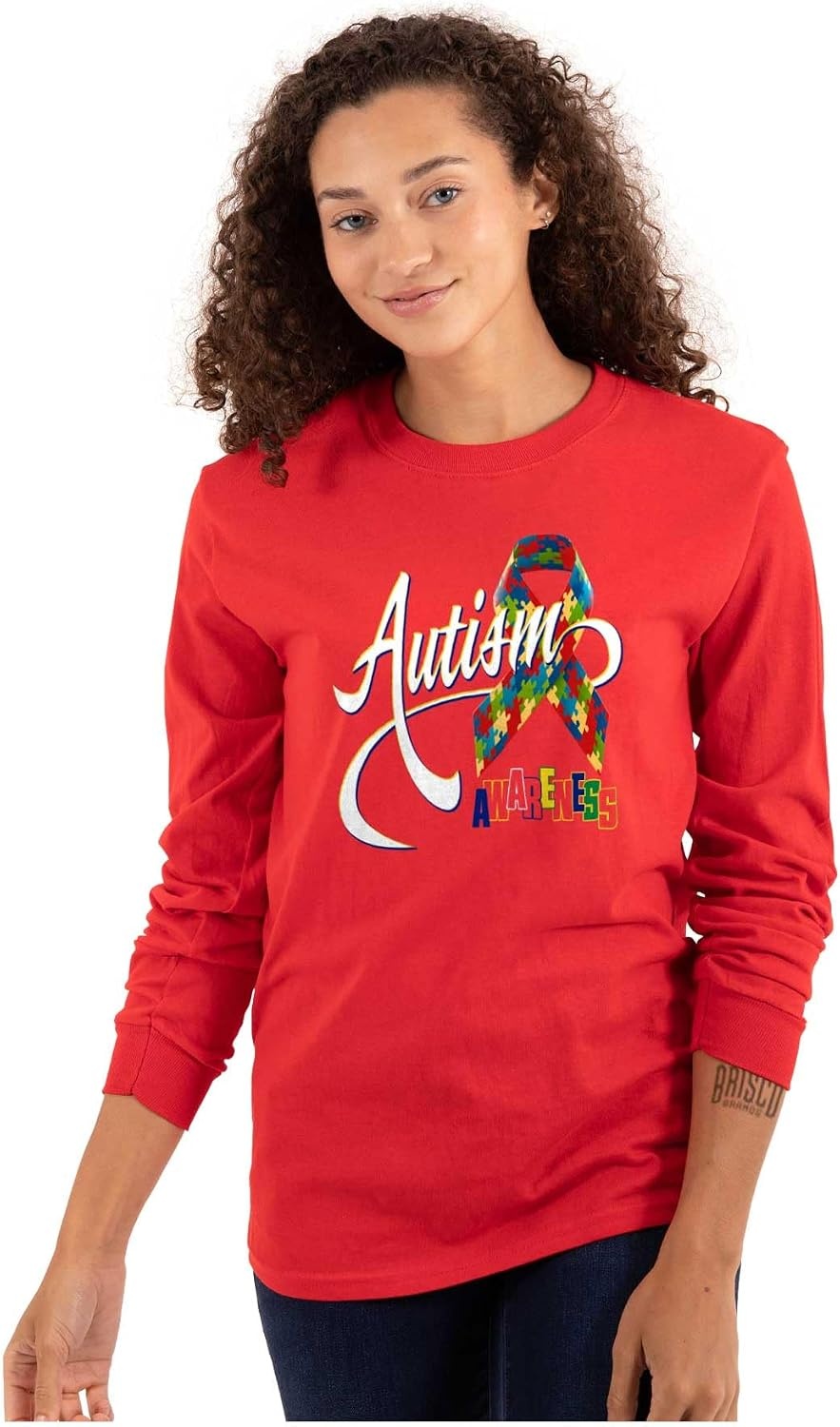 image:imageBrisco Brands Autism Awareness Disabled Autistic Long Sleeve Tshirt Men WomenRed