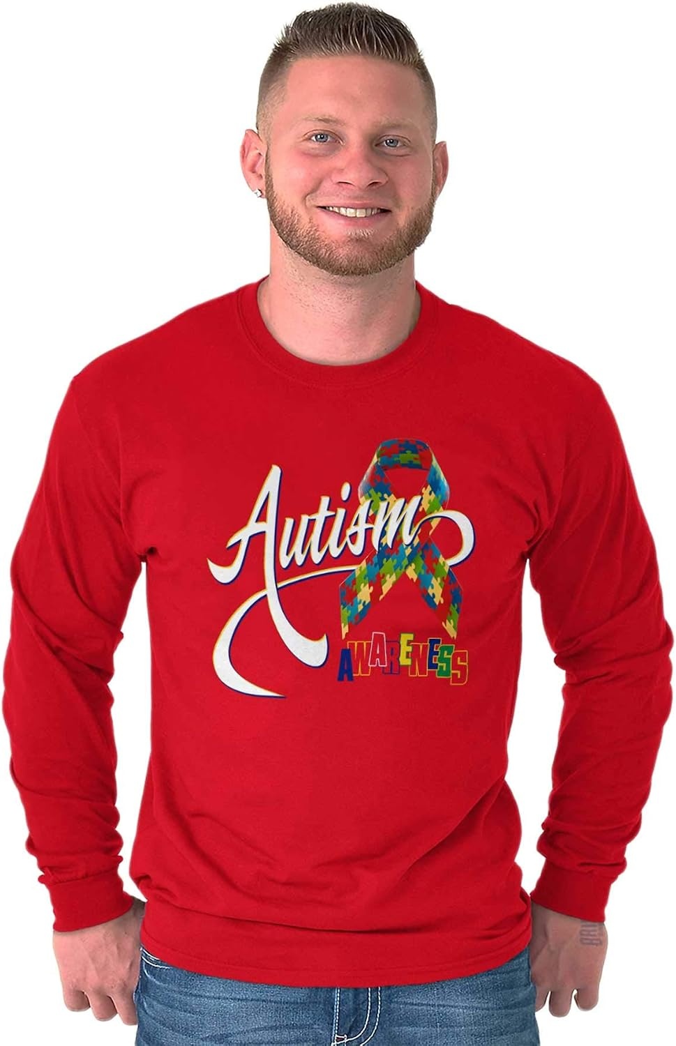 image:imageBrisco Brands Autism Awareness Disabled Autistic Long Sleeve Tshirt Men WomenRed