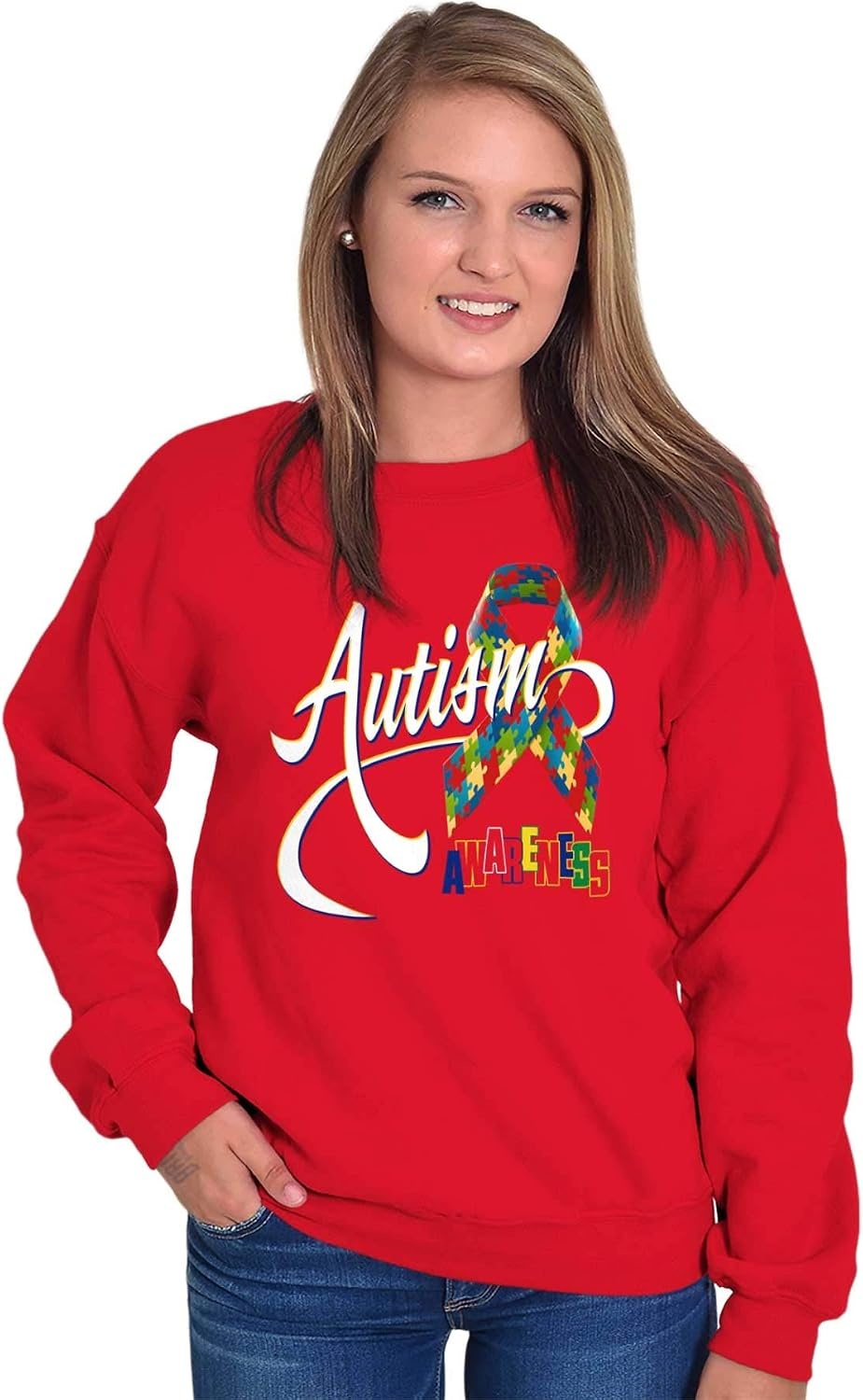 image:imageBrisco Brands Autism Awareness Disabled Autistic Sweatshirt for Men or WomenRed