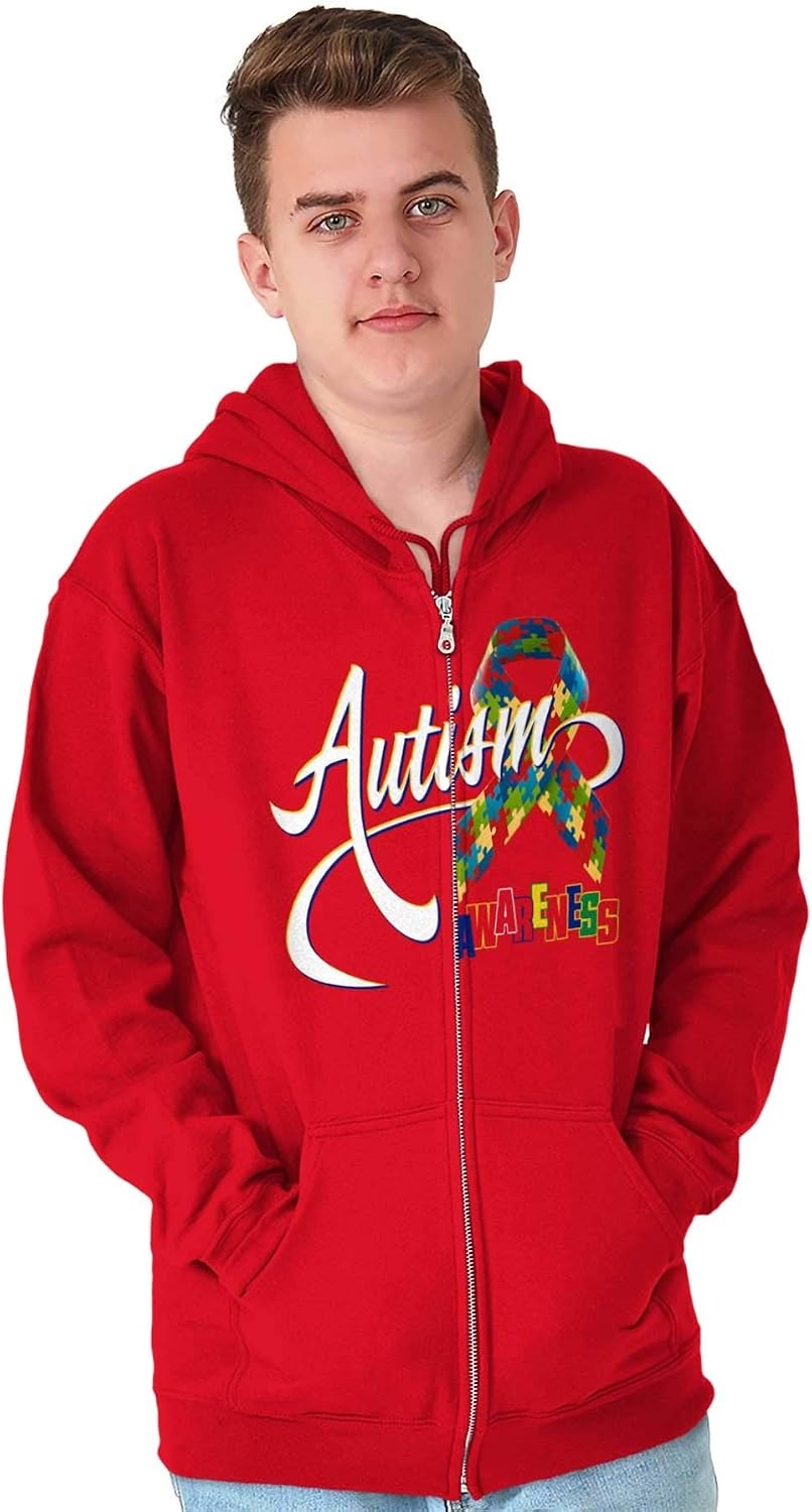 image:imageBrisco Brands Autism Awareness Disabled Autistic Zip Up Hoodie Mens WomensRed