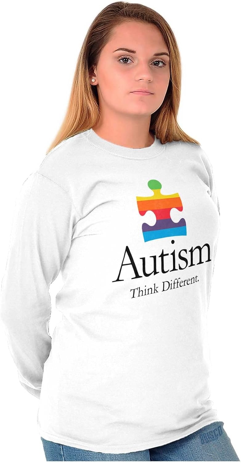 image:imageBrisco Brands Autism Puzzle Piece Think Different Long Sleeve Tshirt Men WomenWhite