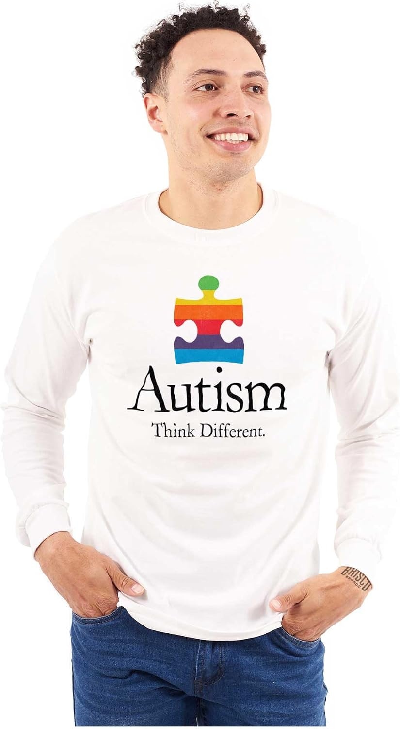 image:imageBrisco Brands Autism Puzzle Piece Think Different Long Sleeve Tshirt Men WomenWhite