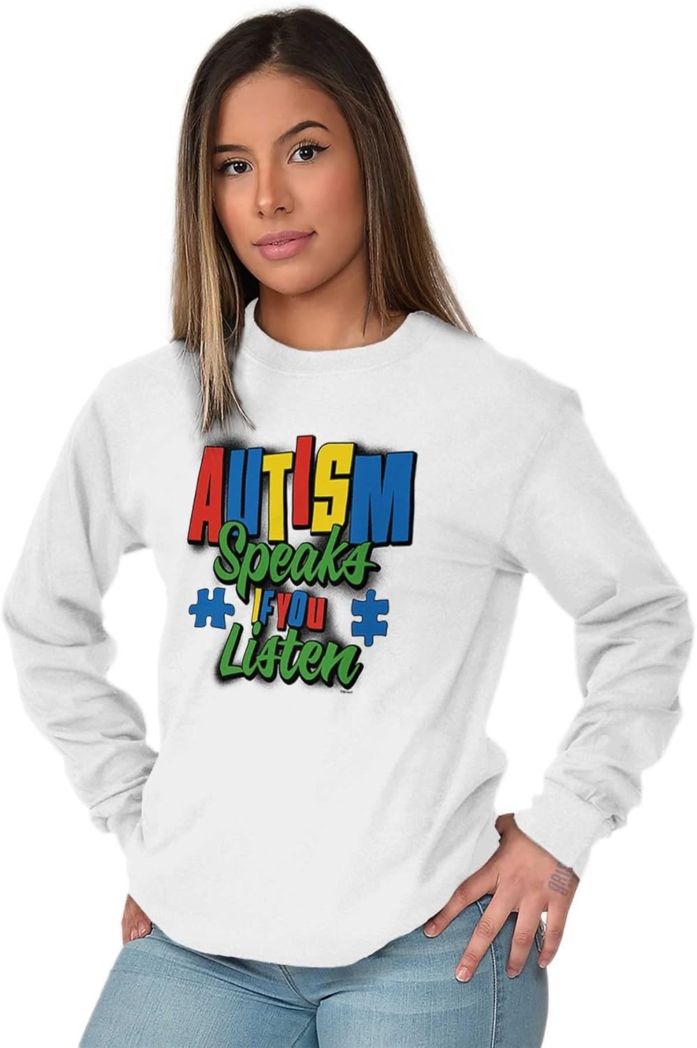 image:imageBrisco Brands Autism Speaks If You Listen Awareness Long Sleeve Tshirt Men WomenWhite