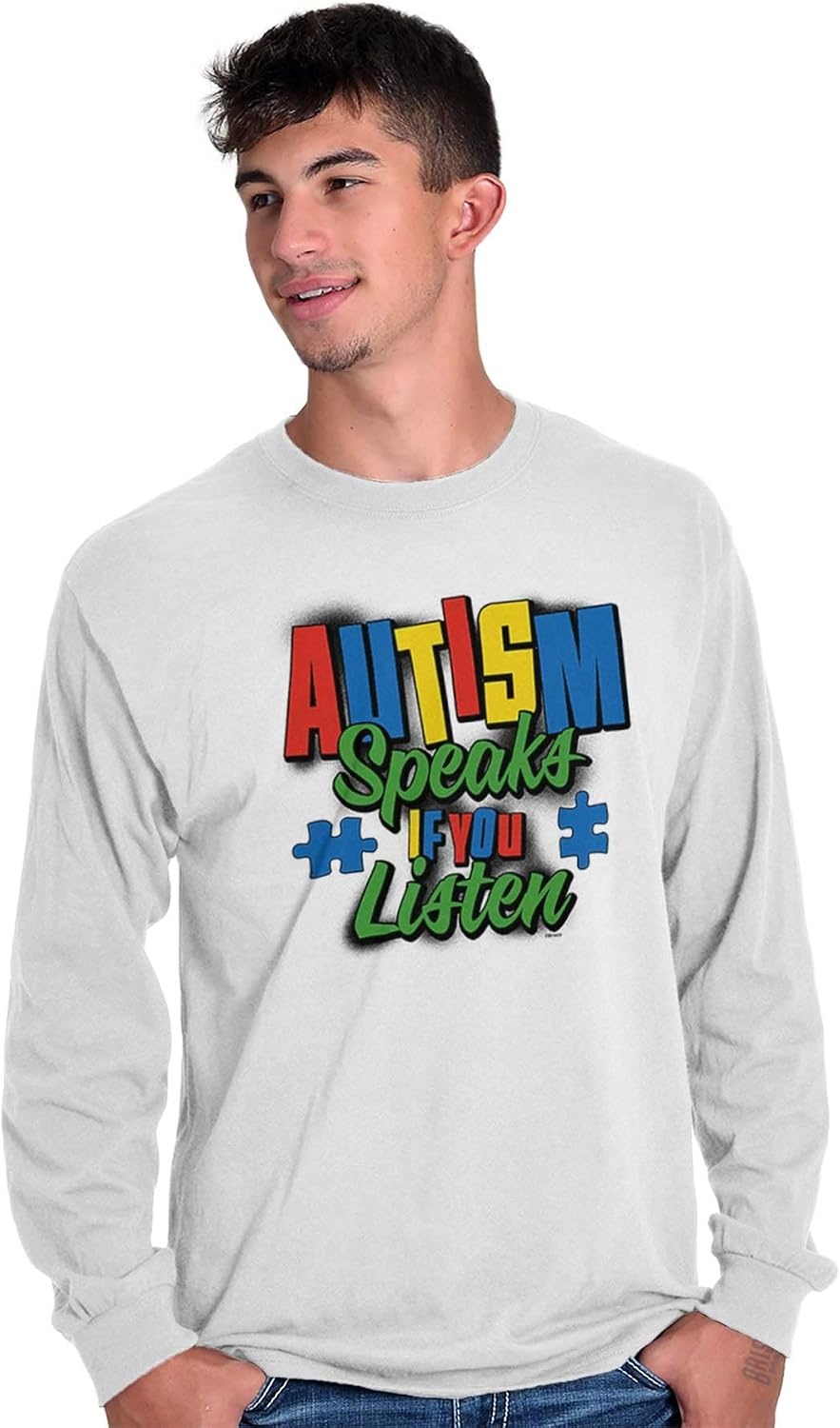 image:imageBrisco Brands Autism Speaks If You Listen Awareness Long Sleeve Tshirt Men WomenWhite