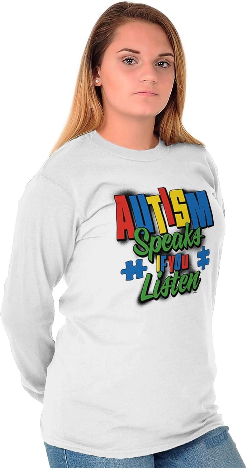 image:imageBrisco Brands Autism Speaks If You Listen Awareness Long Sleeve Tshirt Men WomenWhite