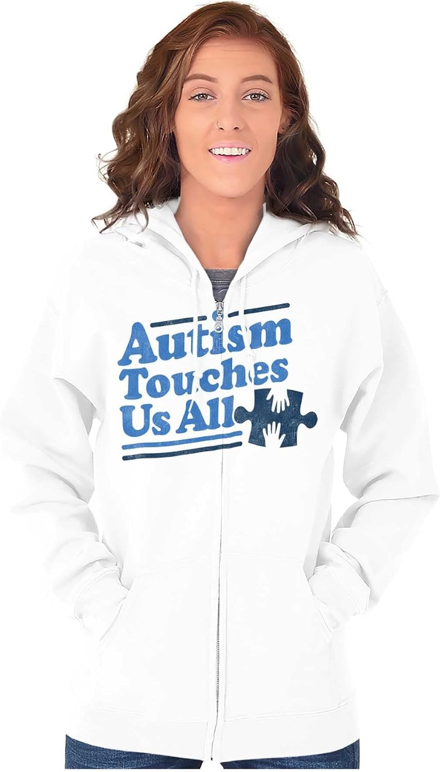image:imageBrisco Brands Autism Touches Us All Puzzle Piece Zip Up Hoodie Mens WomensWhite