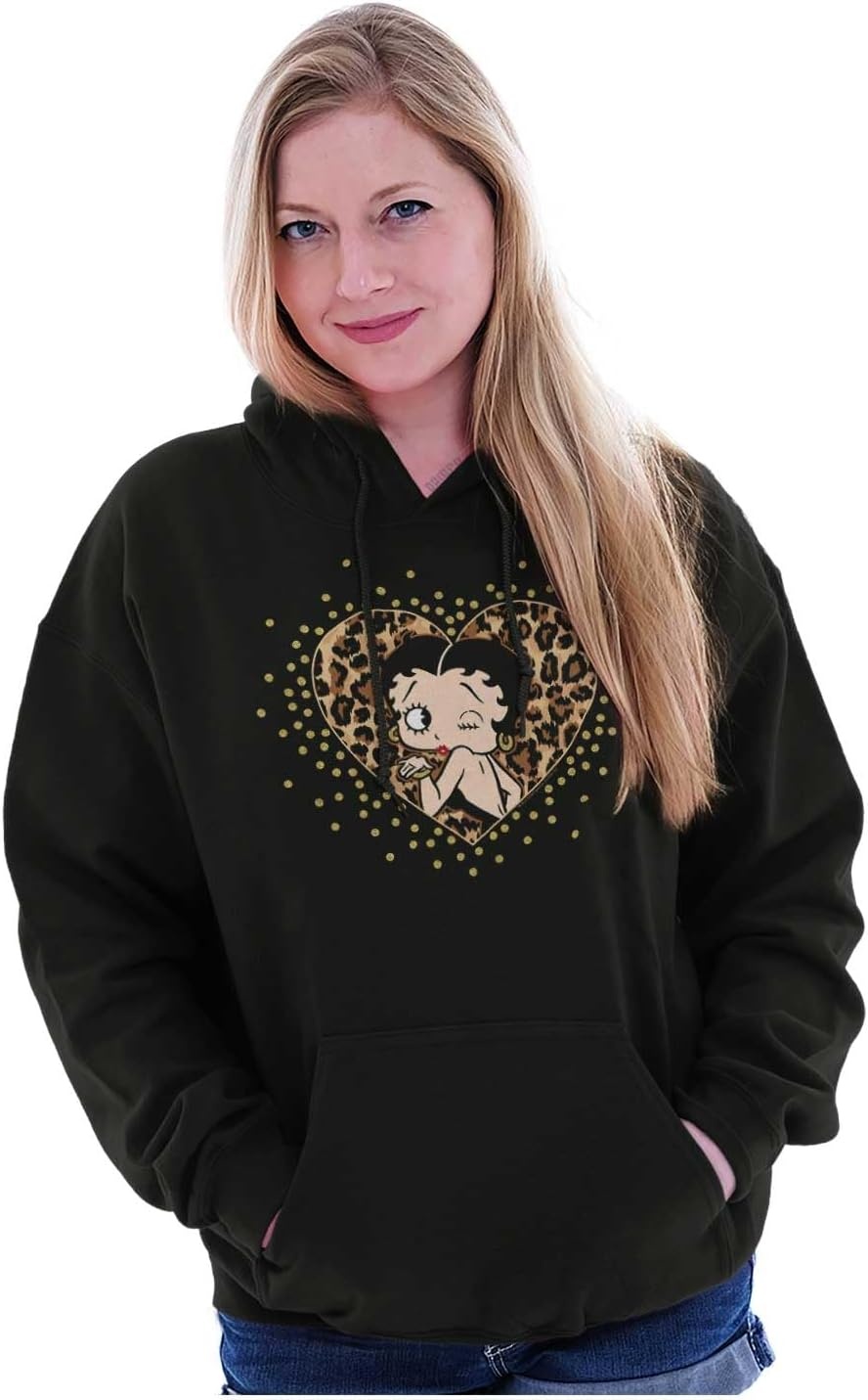 image:imageBrisco Brands Betty Boop Cheetah Print Heart Hoodie Sweatshirt WomenBlack
