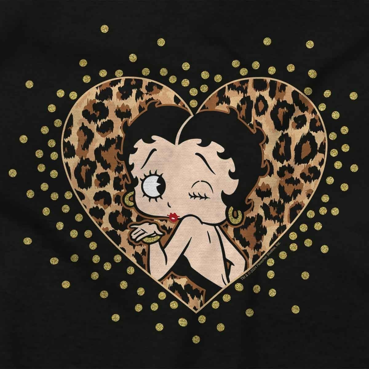 image:imageBrisco Brands Betty Boop Cheetah Print Heart Hoodie Sweatshirt WomenBlack