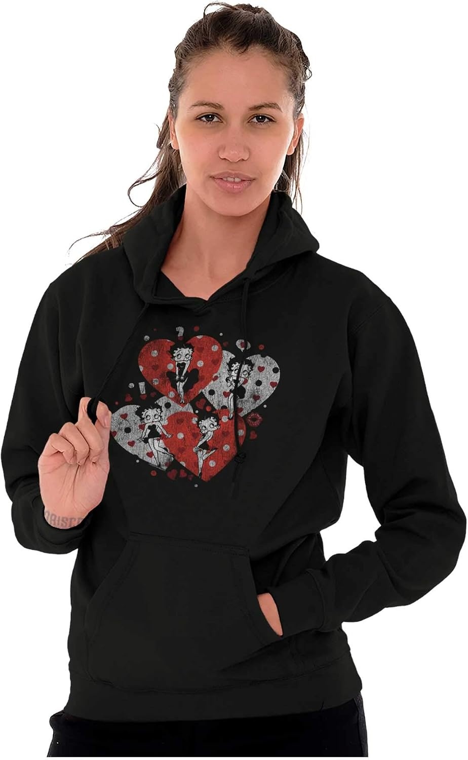 image:imageBrisco Brands Betty Boop Love Hearts And Kisses Hoodie Sweatshirt WomenBlack