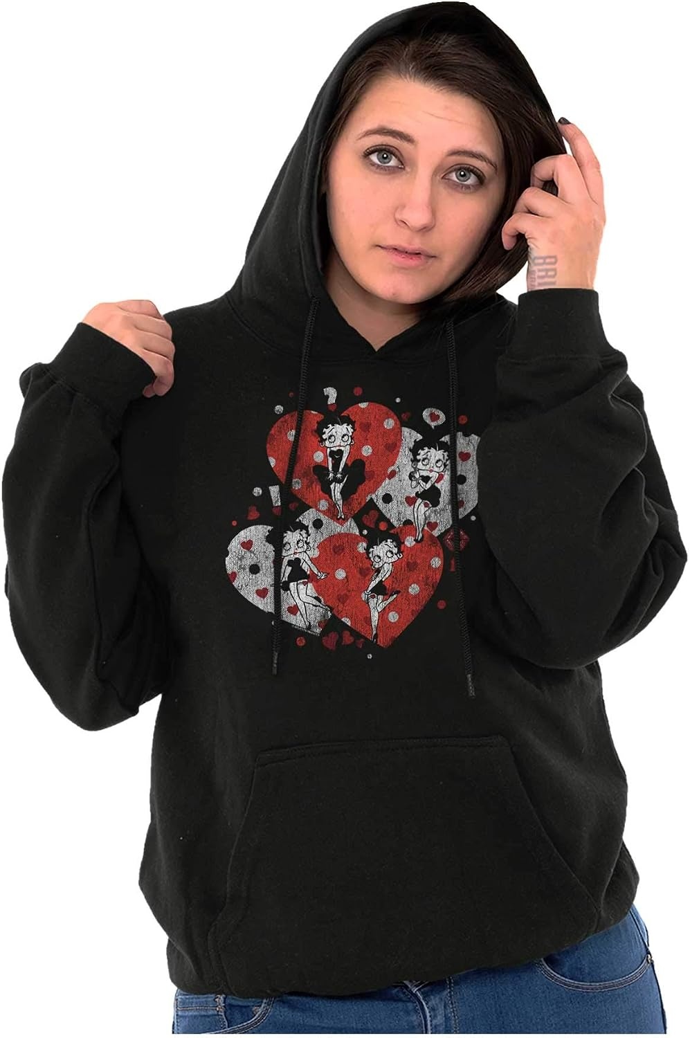 image:imageBrisco Brands Betty Boop Love Hearts And Kisses Hoodie Sweatshirt WomenBlack