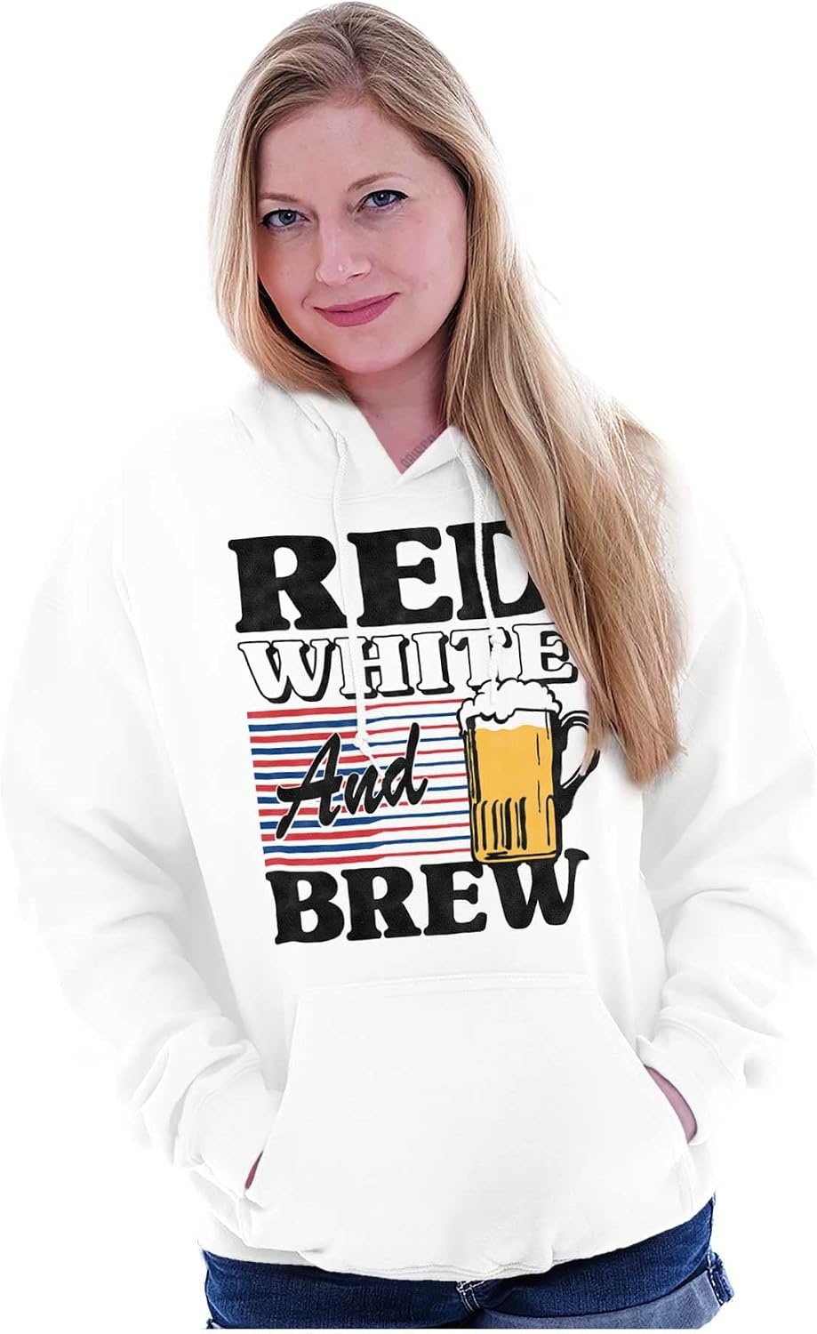 image:imageBrisco Brands Patriotic Drinking Beer Drinker Flag Hoodie Sweatshirt Women MenWhite
