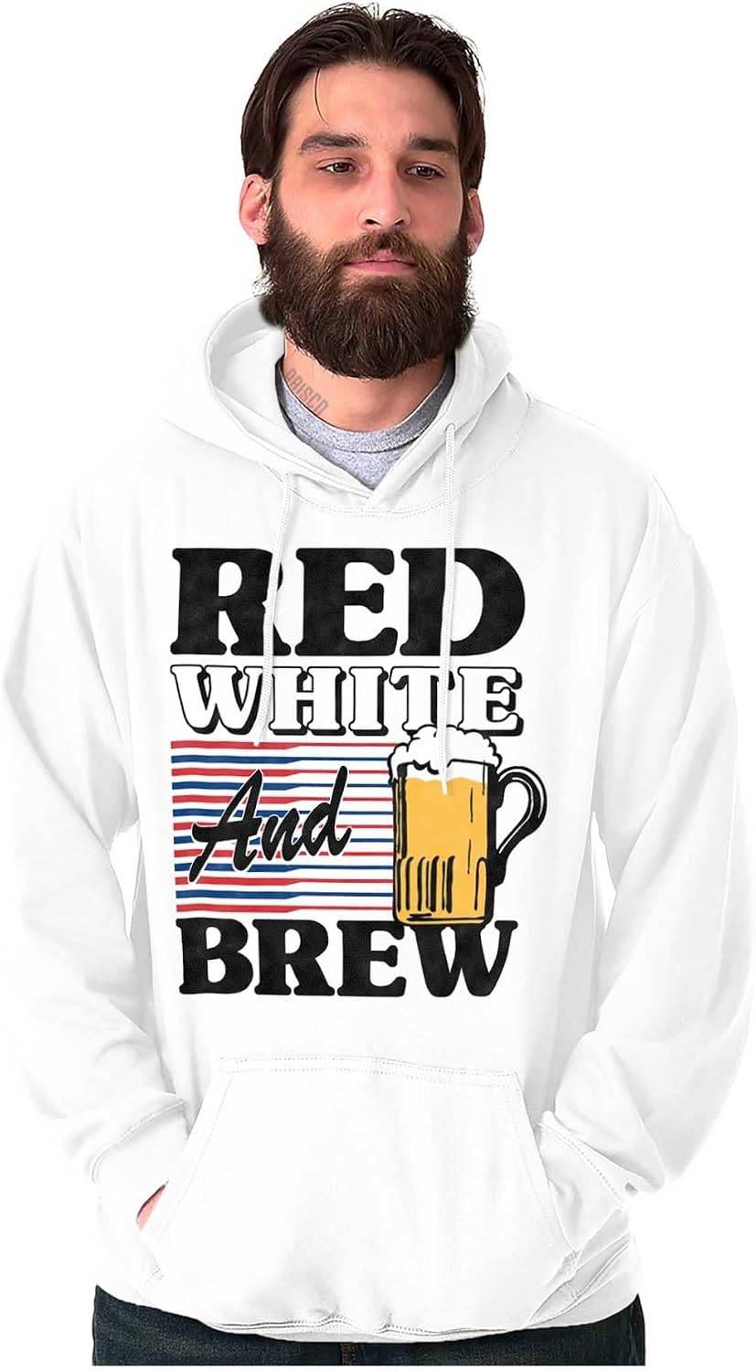 image:imageBrisco Brands Patriotic Drinking Beer Drinker Flag Hoodie Sweatshirt Women MenWhite