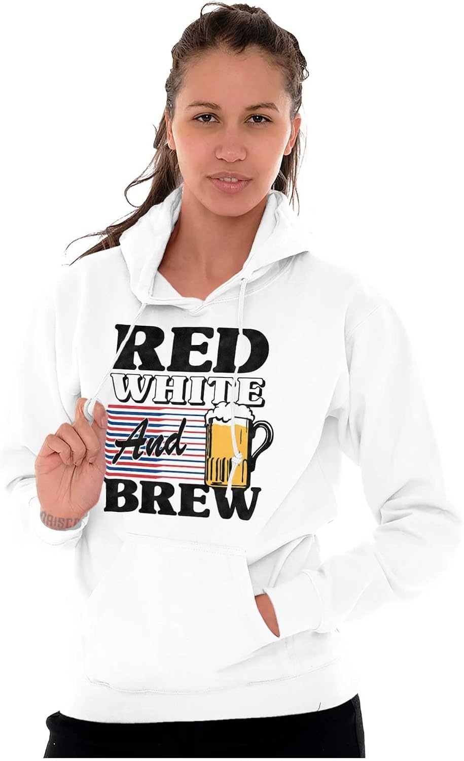 image:imageBrisco Brands Patriotic Drinking Beer Drinker Flag Hoodie Sweatshirt Women MenWhite