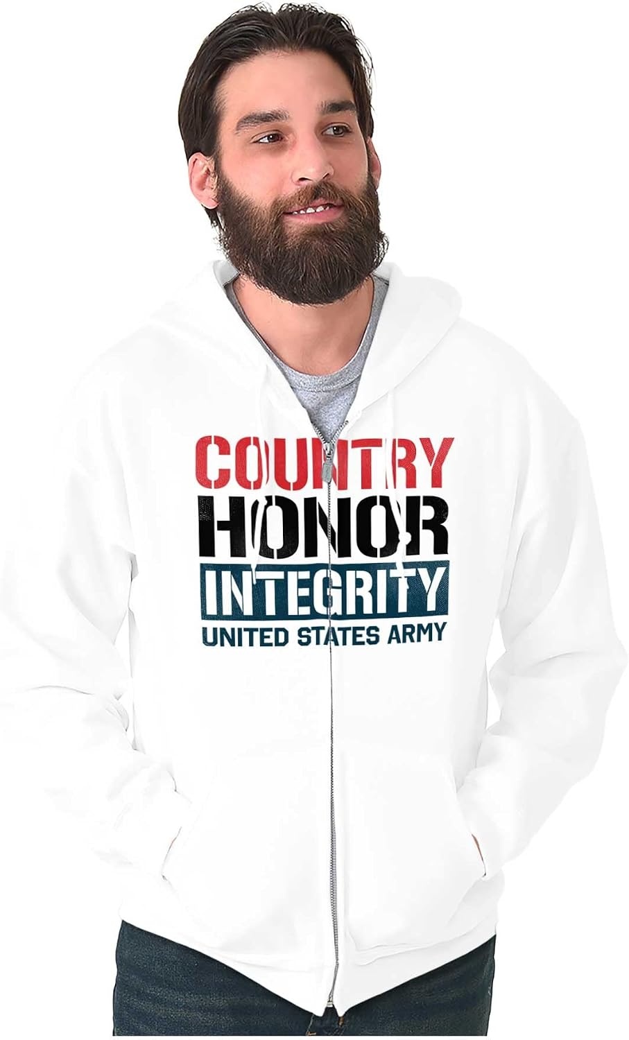 image:imageBrisco Brands US Army Patriotic Proud American Zip Up Hoodie Mens WomensWhite
