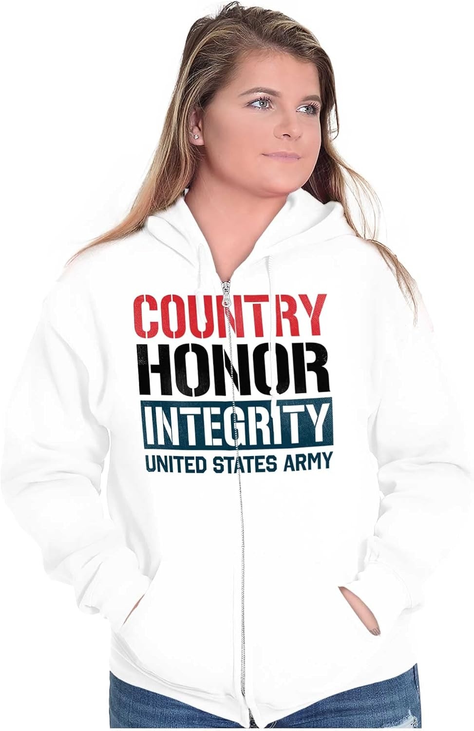 image:imageBrisco Brands US Army Patriotic Proud American Zip Up Hoodie Mens WomensWhite