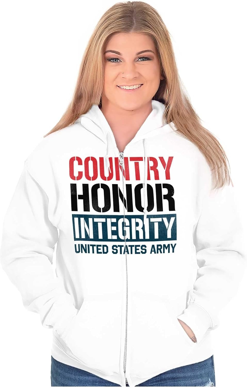 image:imageBrisco Brands US Army Patriotic Proud American Zip Up Hoodie Mens WomensWhite