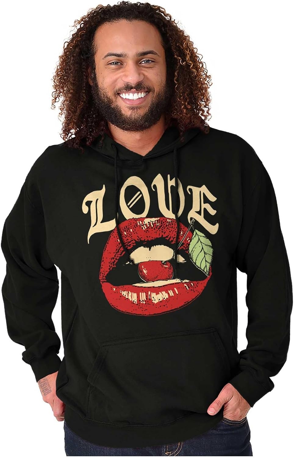 image:imageBrisco Brands Vintage Love Lips Biting Cherry Hoodie Sweatshirt Women MenBlack