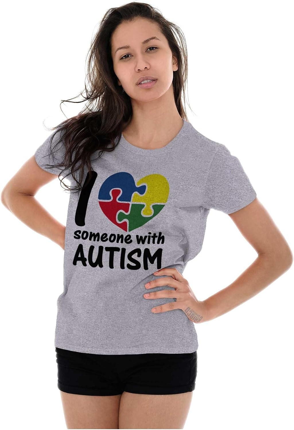 image:imageI Love Someone with Autism Puzzle Womens Slim Fit Graphic Tee Ash Grey
