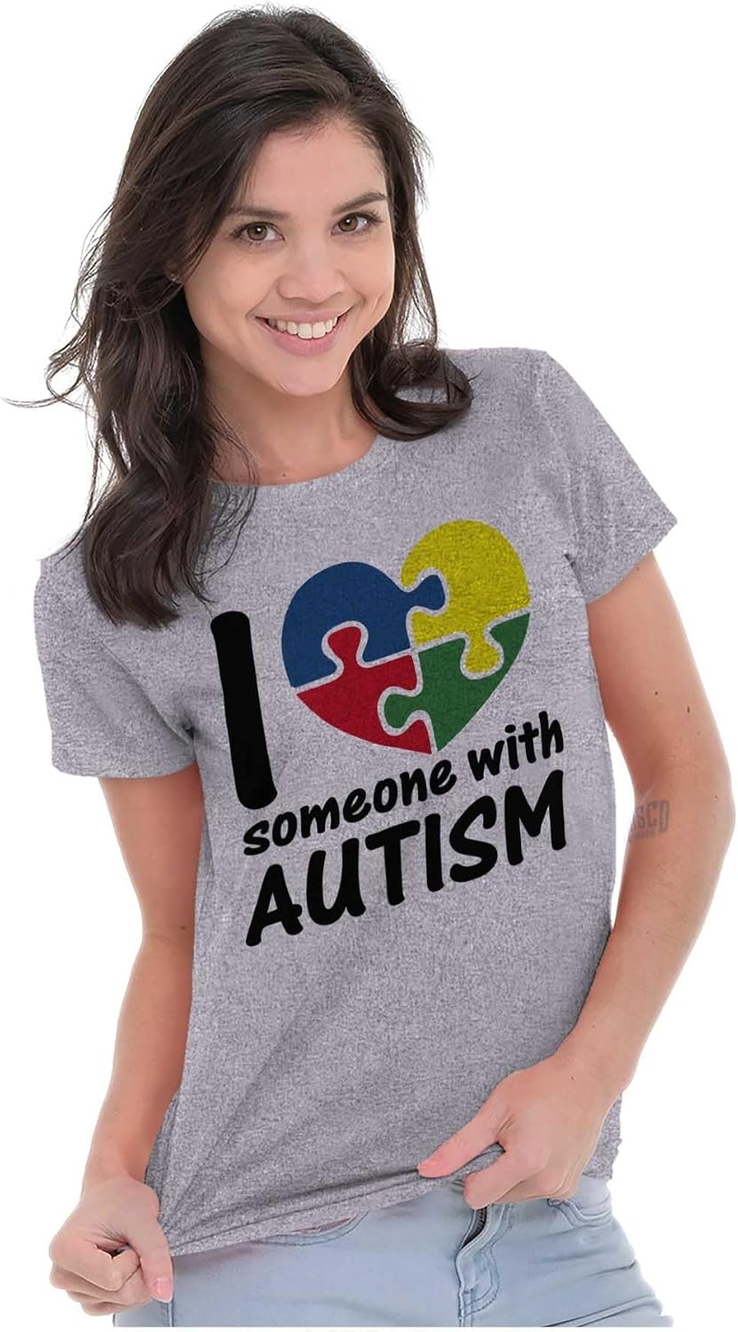 image:imageI Love Someone with Autism Puzzle Womens Slim Fit Graphic Tee Ash Grey