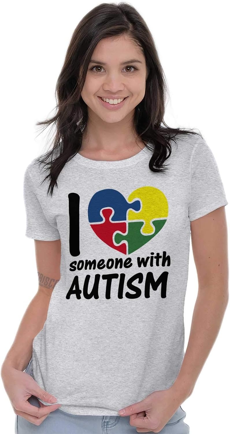 image:imageI Love Someone with Autism Puzzle Womens Slim Fit Graphic Tee Ash Grey
