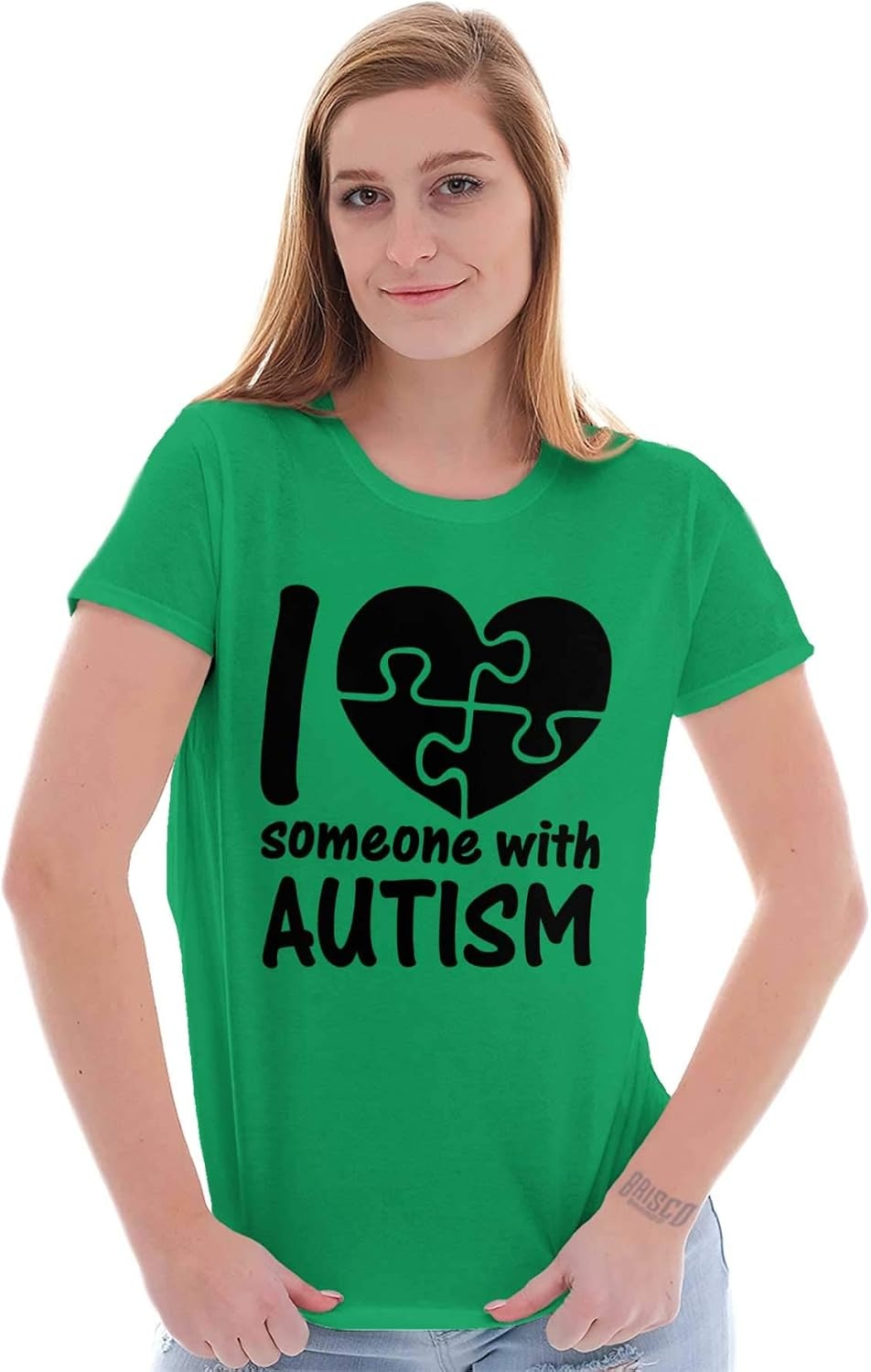 image:imageI Love Someone with Autism Puzzle Womens Slim Fit Graphic Tee Irish Green